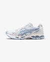 Asics Gel Kayano 14, white sneaker, blue shoe, women, side view