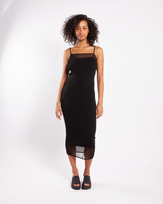 Calvin Klein Sheer and Matt Slip Dress Black