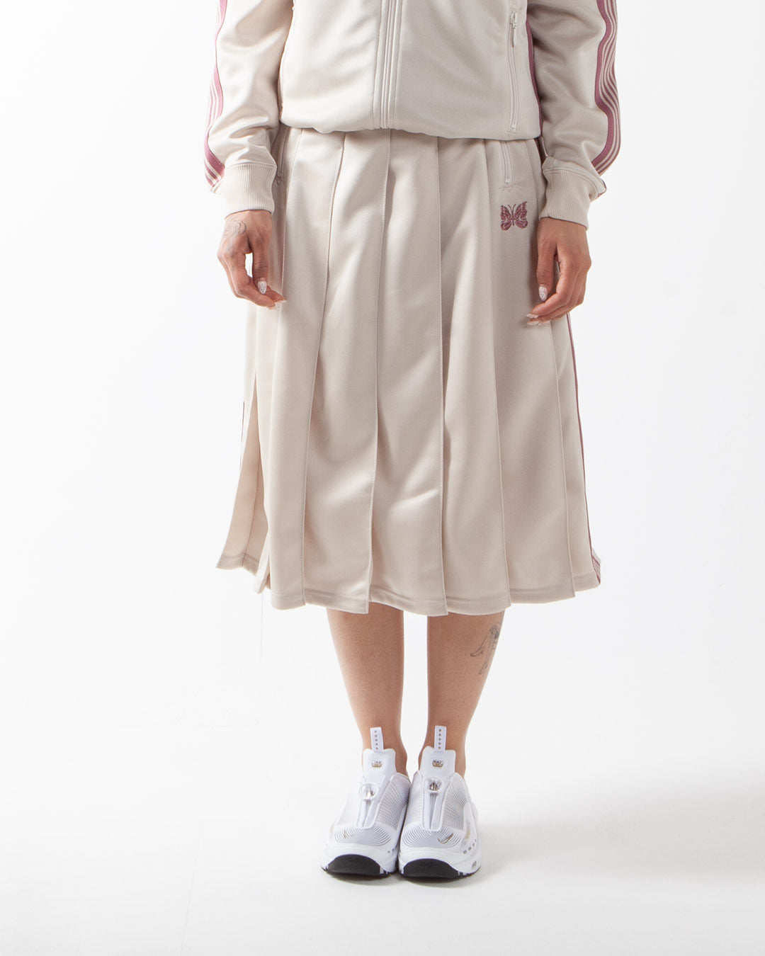 Needles Pleated Track Skirt - Poly Smooth Ivory Needles Pleated Track Skirt - Poly Smooth Ivory