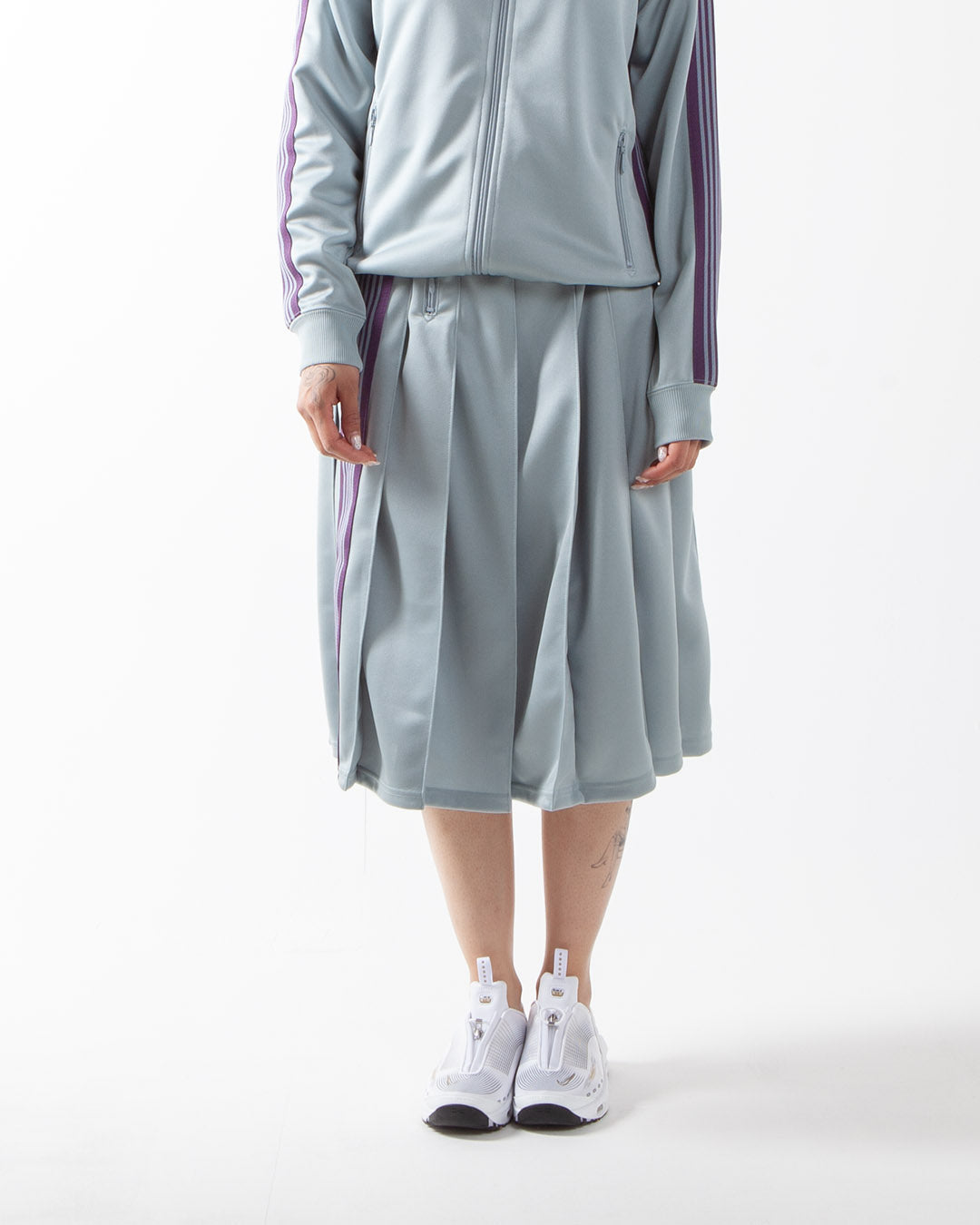 Needles Pleated Track Skirt - Poly Smooth Sax Blue Needles Pleated Track Skirt - Poly Smooth Sax Blue