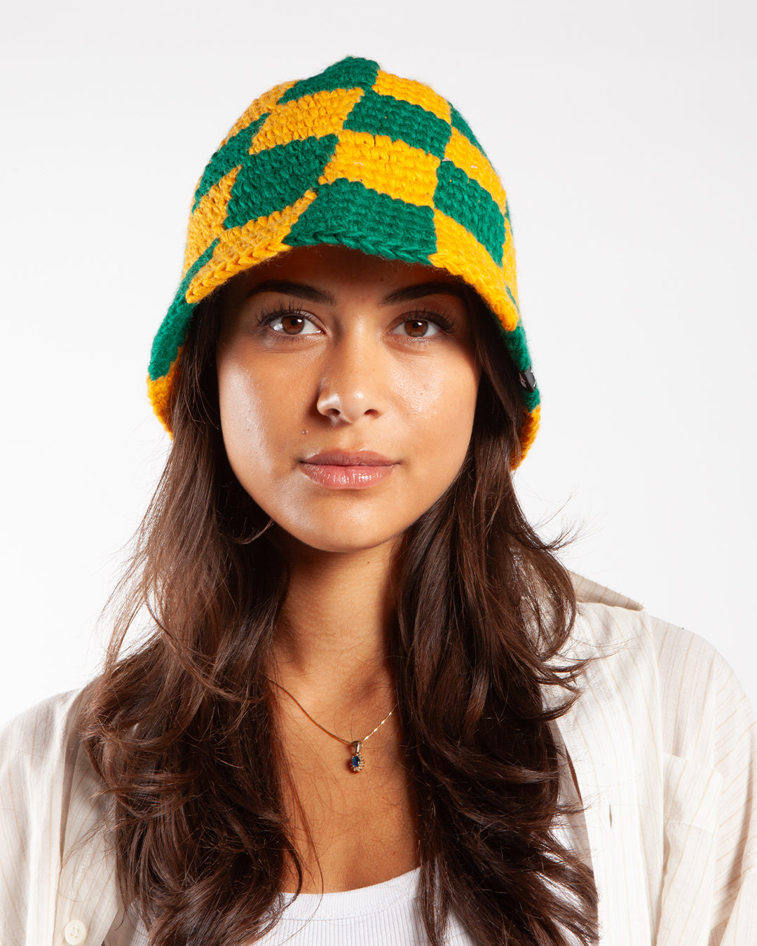 Stüssy Checker Knit Bucket Hat Evergreen