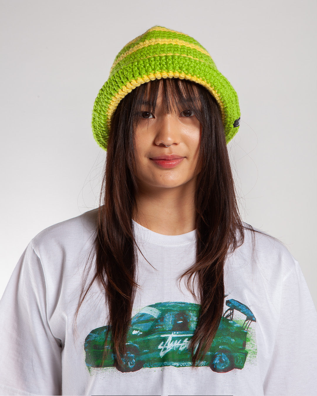 Stussy Swirl Knit Bucket Hat Lime
