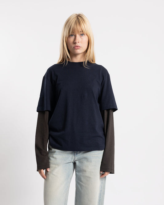 COOR Layered Mix Cut Long-Sleeve T-Shirt Dark Navy
