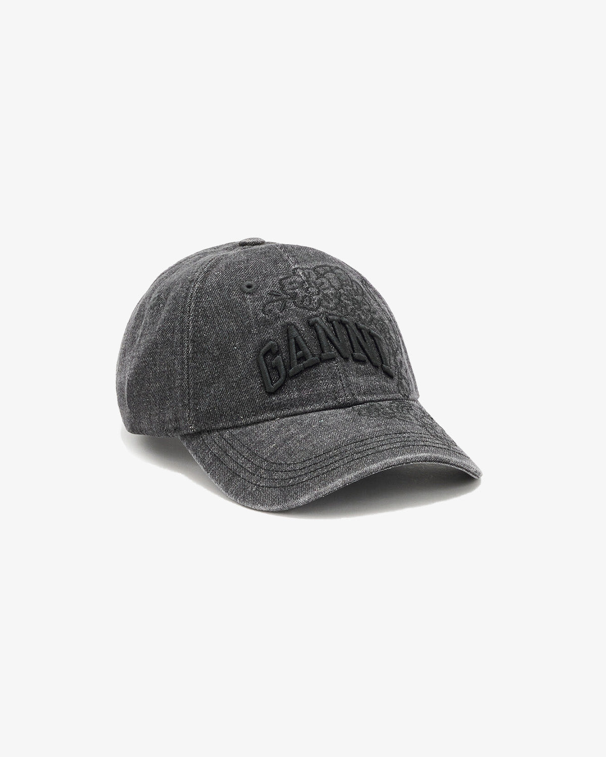 Ganni Embroidery Denim Cap Black Washed Ganni Embroidery Denim Cap Black Washed