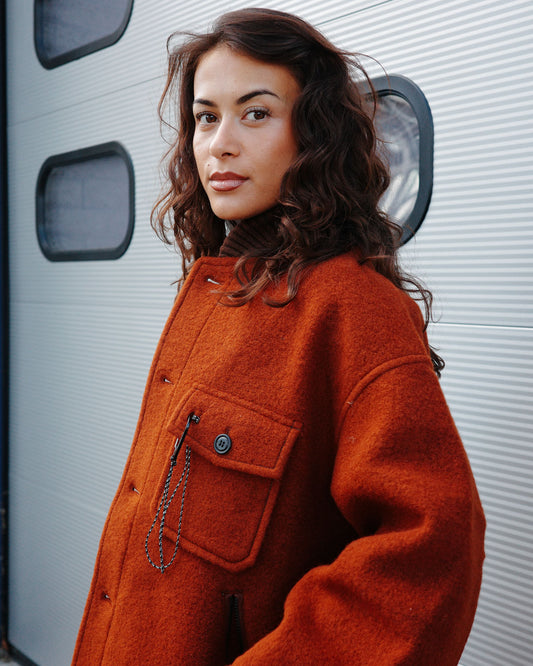 and wander Wool Shaggy Jacket Long Brown