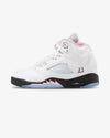 White/Soft Pink Air Jordan 5 Retro GS sneaker, side view.