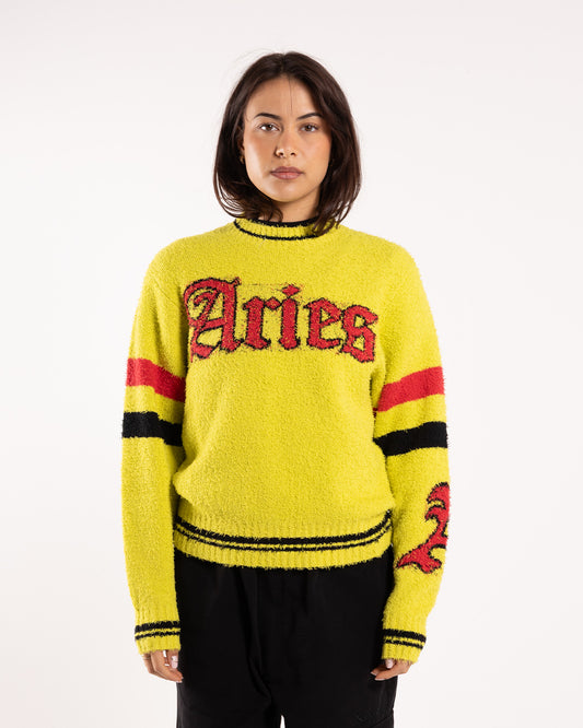 Aries Arise Acid Boucle Knit Crew Yellow
