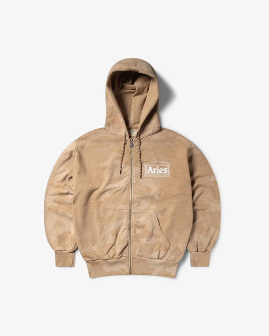 Aries Arise Aged Temple Camo Zip Through Hoodie Desert