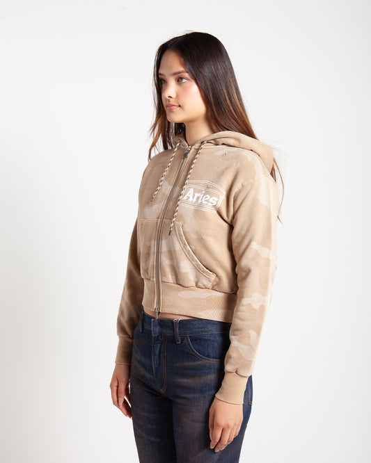 Aries Arise Aged Temple Camo Zip Through Hoodie Desert