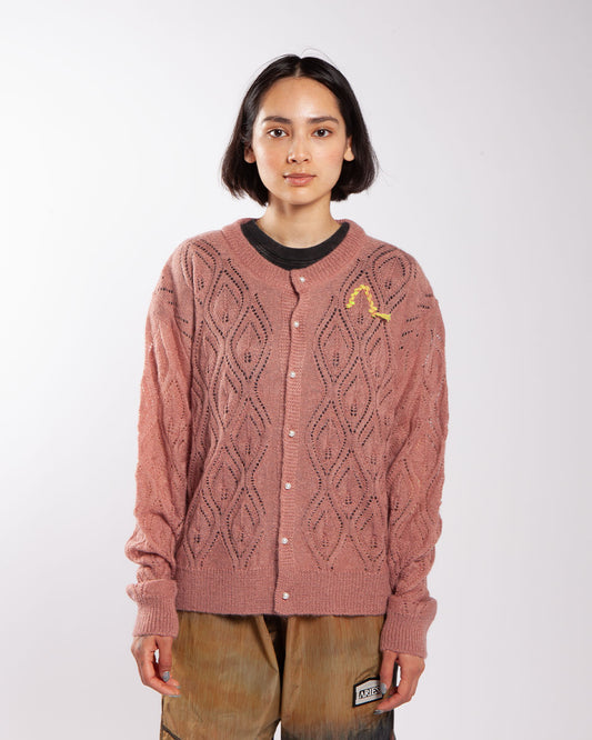 Aries Lace and Leaf Knit Cardigan Dusty Pink