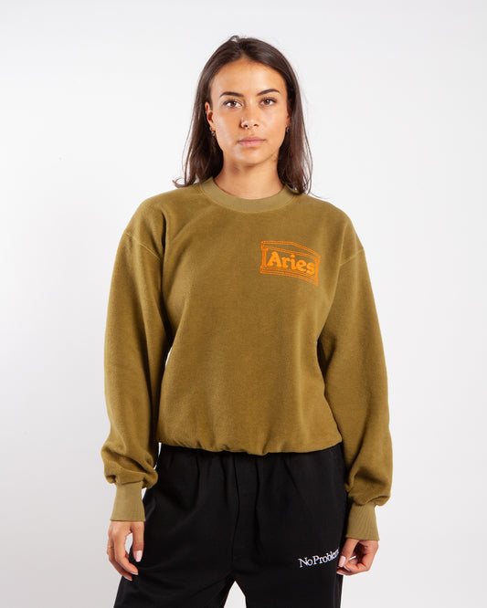 Aries Reverse Fleece Temple Sweat Olive