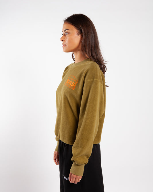 Aries Reverse Fleece Temple Sweat Olive