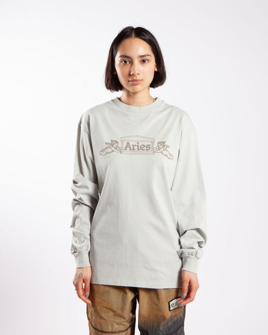 Aries Winged Temple LS Tee Grey