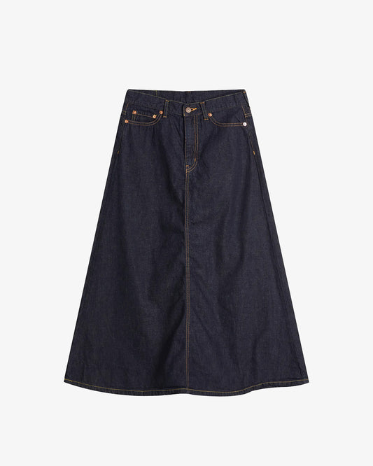 Beams Boy O Denim 5 Pocket Maxi Skirt Blue Indigo