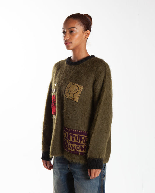 Brain Dead Future Vision Boxy Knit Sweater Olive