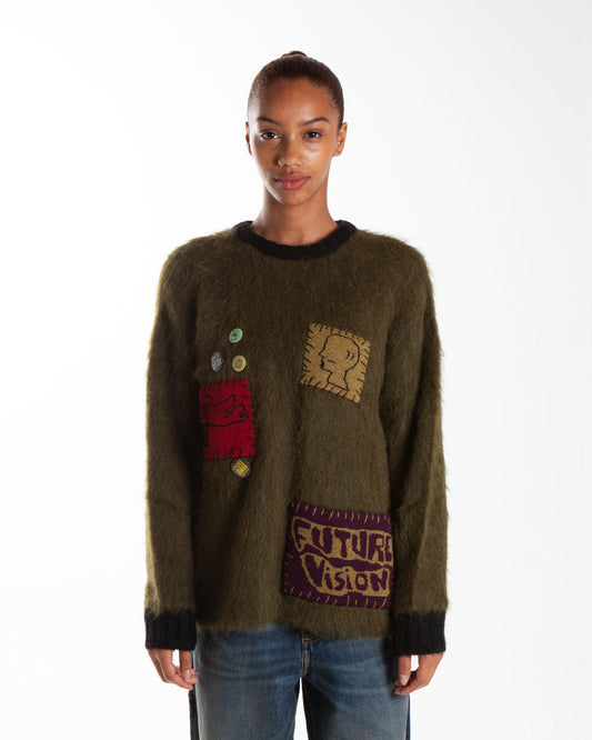 Brain Dead Future Vision Boxy Knit Sweater Olive