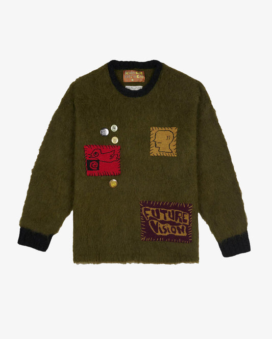 Brain Dead Future Vision Boxy Knit Sweater Olive