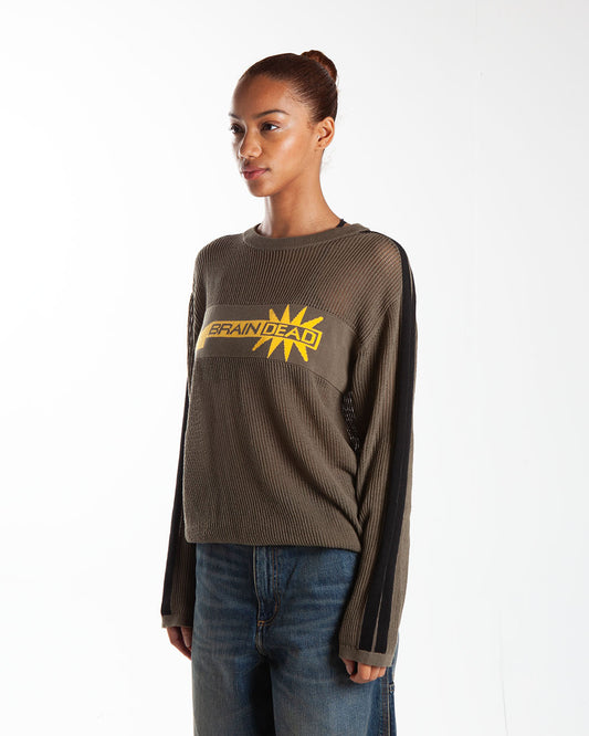 Brain Dead Long Sleeve Mesh Sweater Green