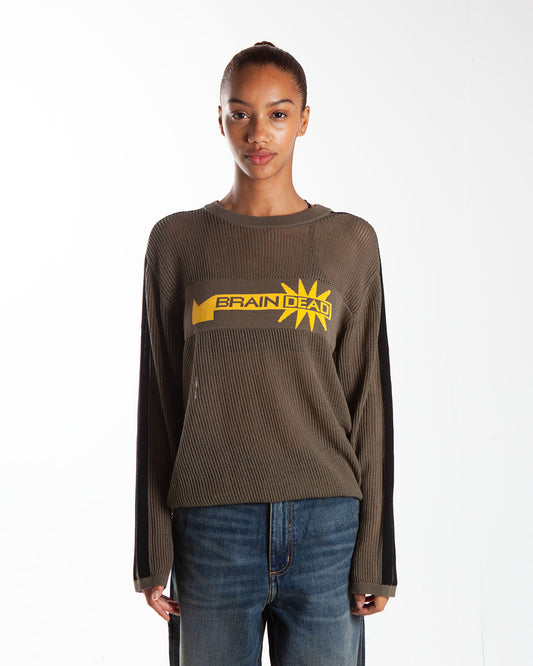 Brain Dead Long Sleeve Mesh Sweater Green