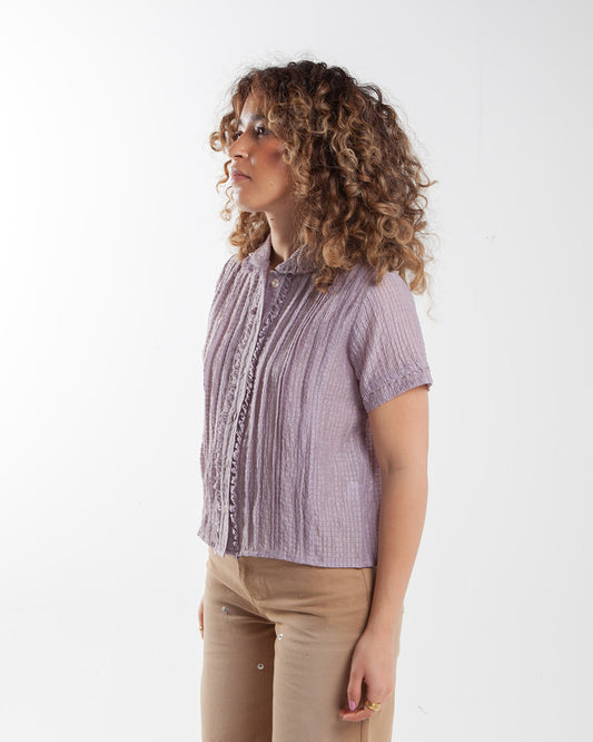 Brain Dead Mercado Seersucker Button Up Shirt Lilac
