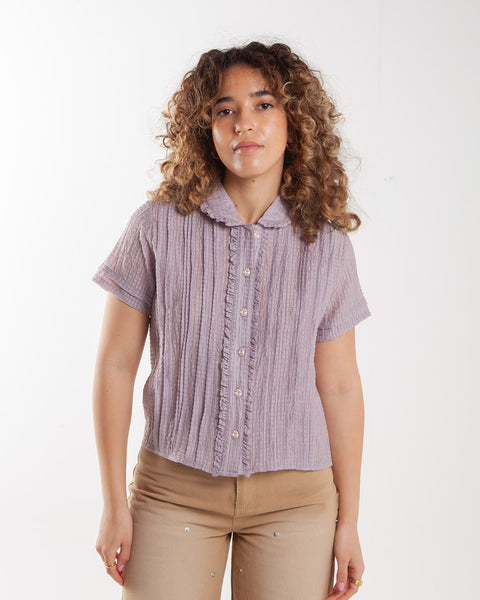 Brain Dead Mercado Seersucker Button Up Shirt Lilac