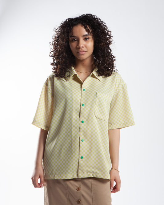 Maha - Brain Dead Micro Check Short Sleeve Snap Shirt Lime