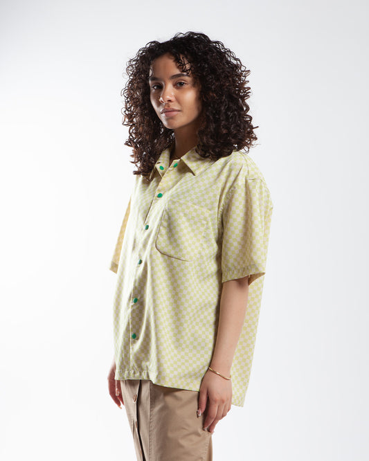 Maha - Brain Dead Micro Check Short Sleeve Snap Shirt Lime