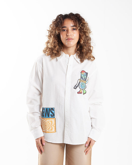 Brain Dead Truth Now Seersucker Shirt White