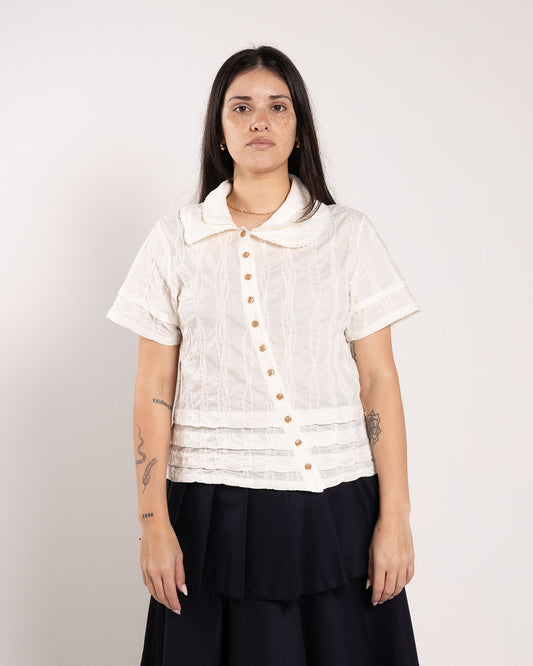 Brain Dead Twisted Seersucker Button Up Shirt Cream