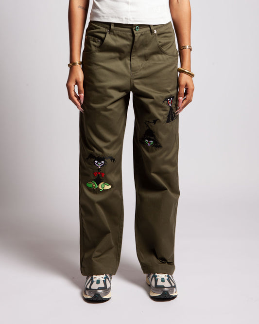 Brain Dead Twisted Snout Embroidered Pant Olive