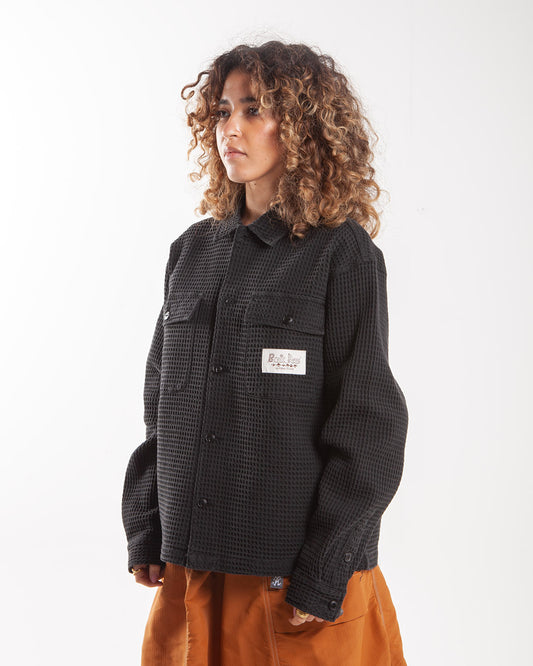 Brain Dead Waffle Button Front Shirt Washed Black