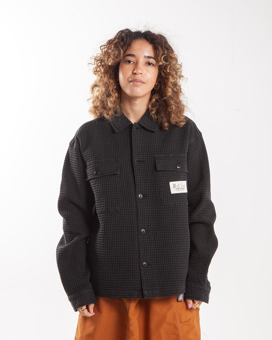 Brain Dead Waffle Button Front Shirt Washed Black