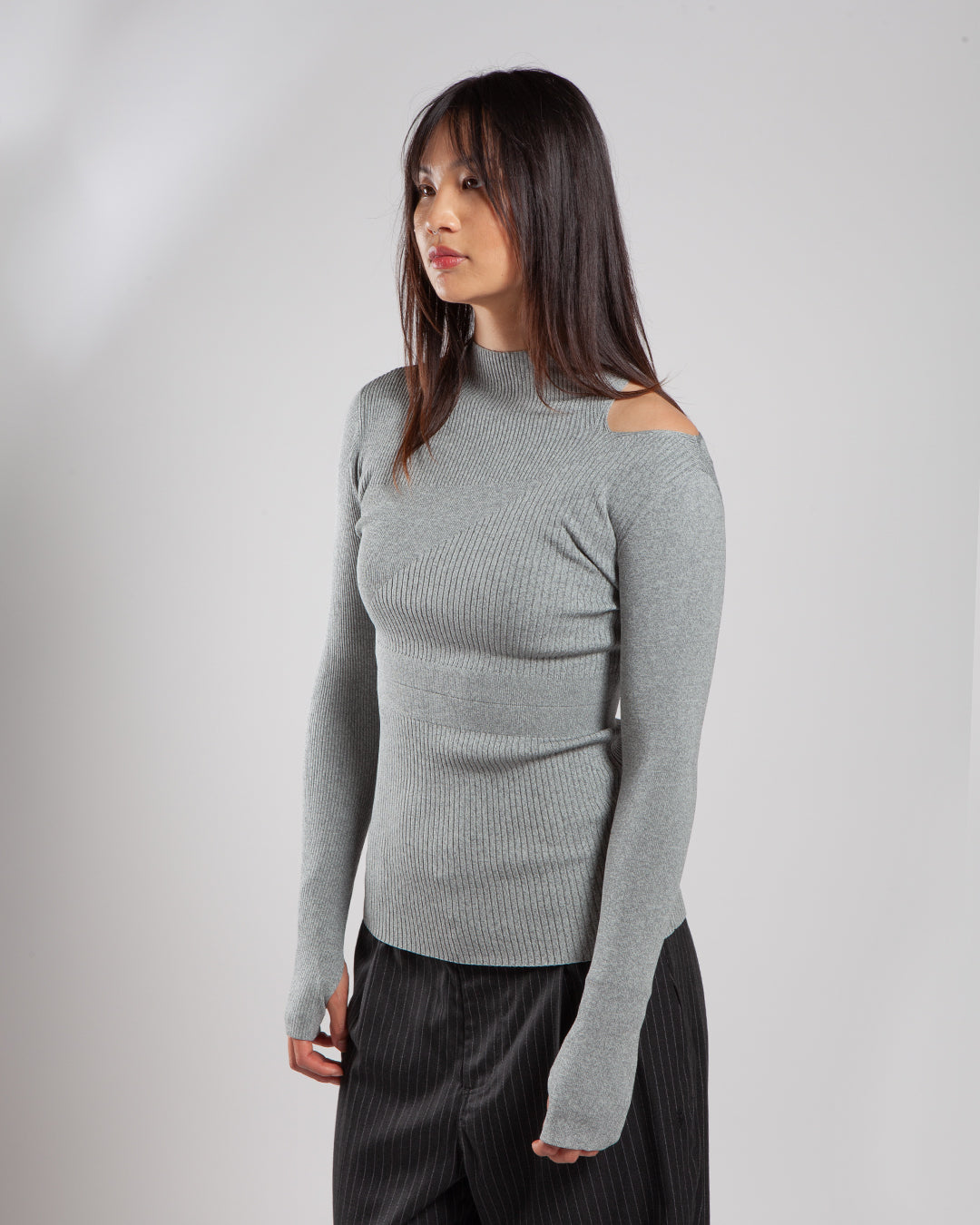 Maha - Calvin Klein Melange Rib Cut Out Sweater Belgian Block/Sedona Sage