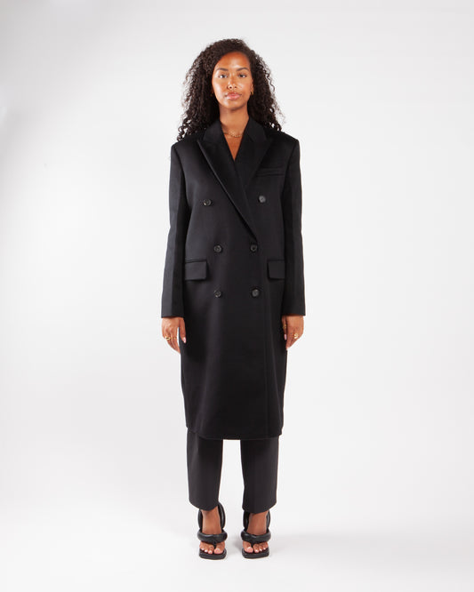 Calvin Klein Melton Wool Double Breasted Coat Black