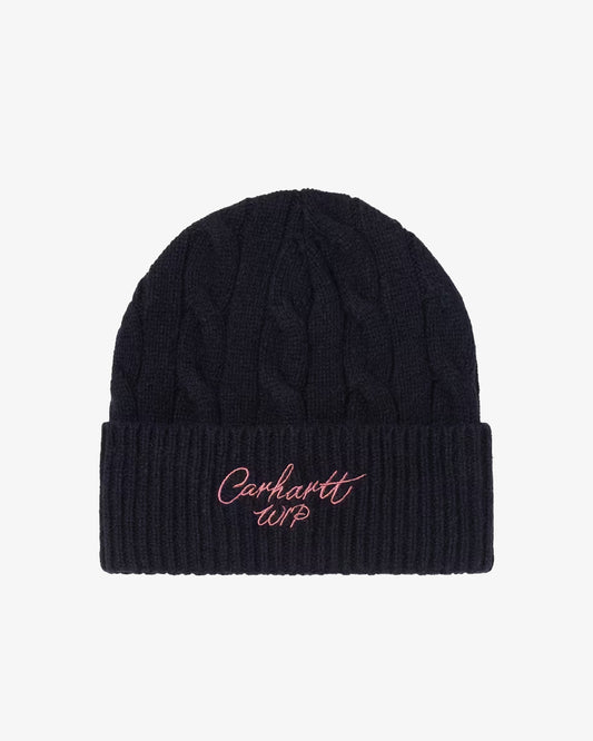 Carhartt WIP Signature Cable Beanie Deep Night/Glassy Pink