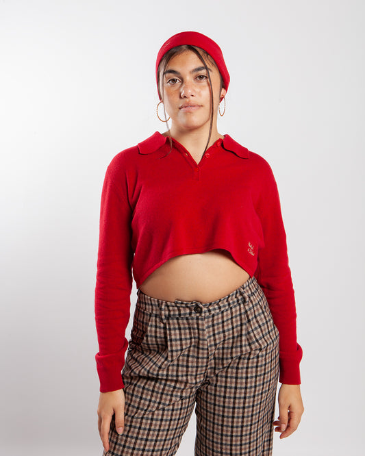 Daniëlle Cathari x Woolrich Cropped Knit Polo Set Dark Red