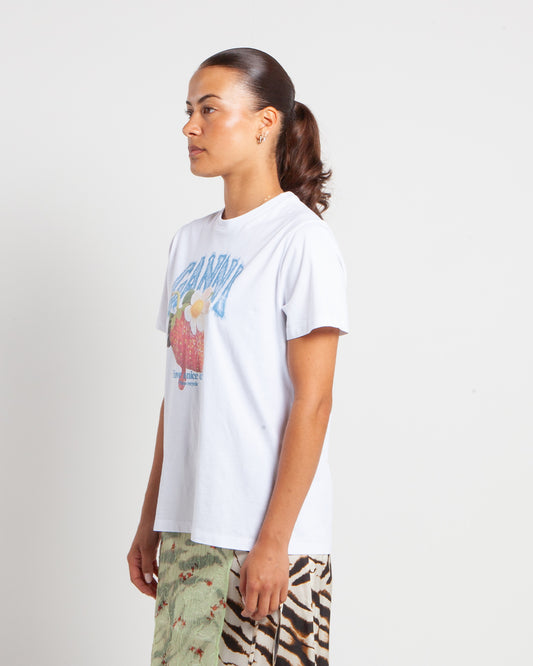 Ganni Basic Cotton Jersey Strawberry Print White