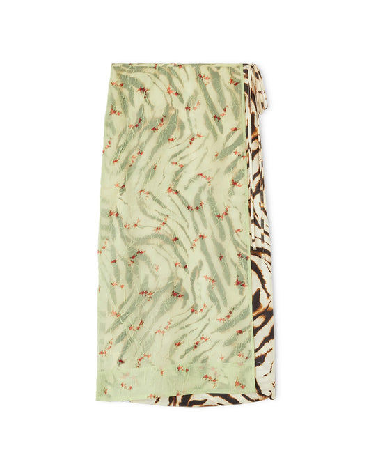 Ganni Shibori Organza/Printed Stretch Satin Skirt Seedling Green