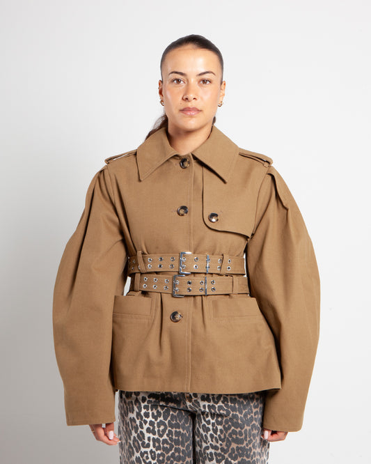 Ganni Workwear Canvas Short Peplum Jacket Ermine