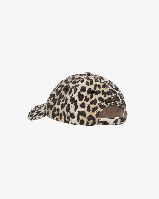Ganni Washed Cotton Canvas Cap Leopard Emb
