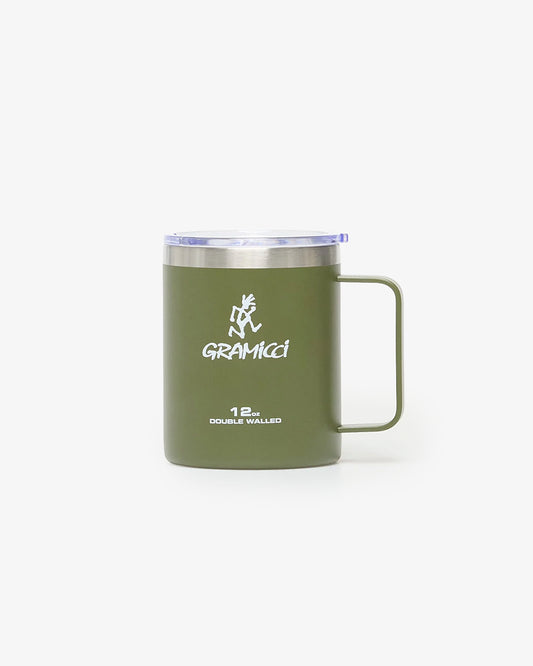 Gramicci Stainless Steel Mug, Olive, flat lay, front side