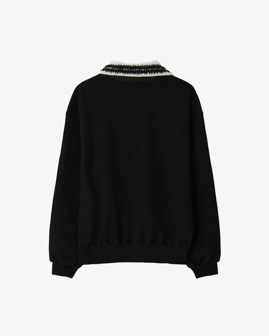 Kijun Crochet Collar Half Zip-Up Pullover Black