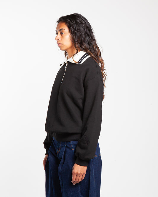 Kijun Crochet Collar Half Zip-Up Pullover Black