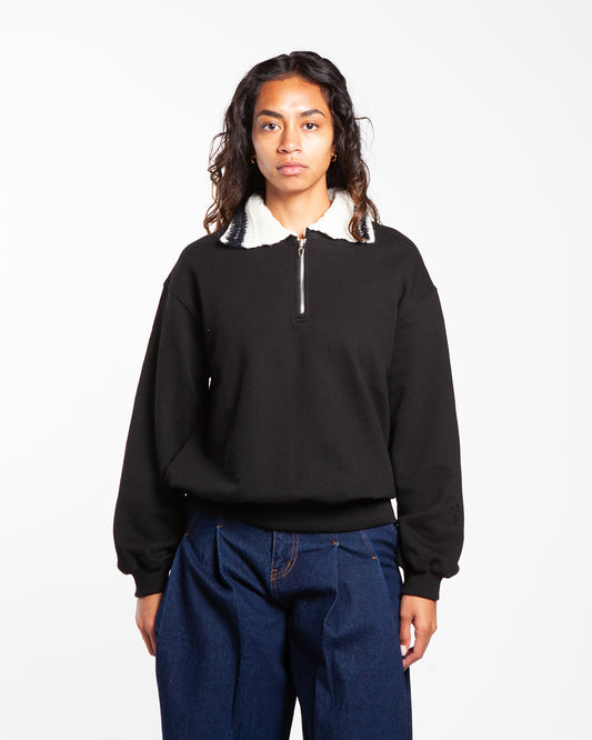 Kijun Crochet Collar Half Zip-Up Pullover Black