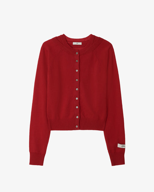 Kijun Double Neck Knit Cardigan Red