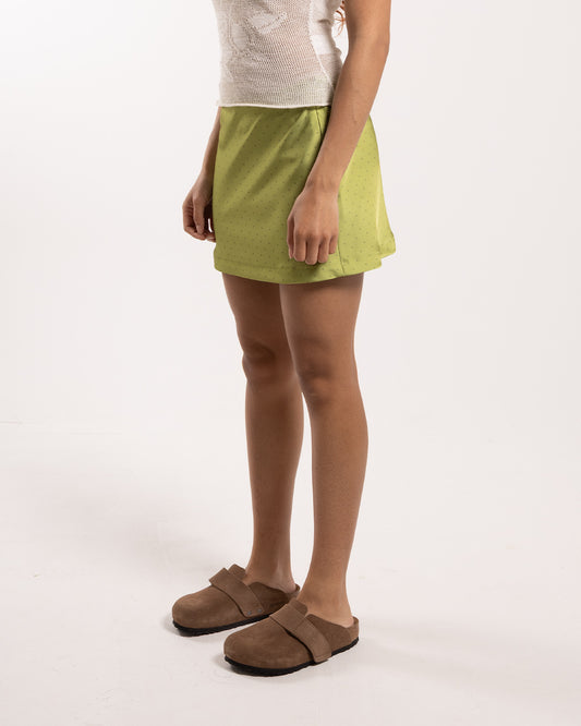 Kijun Polka Dot Satin Mini Skirt Olive Green