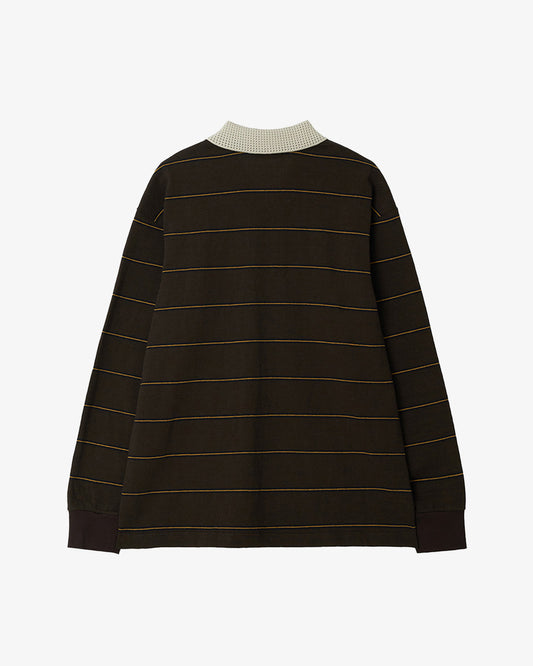 Kijun Stripe Long Sleeve Polo Dark Brown