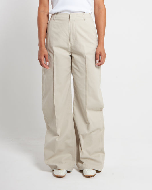 MM6 Maison Margiela Light Cotton Twill Wide-Leg Trouser Ecru