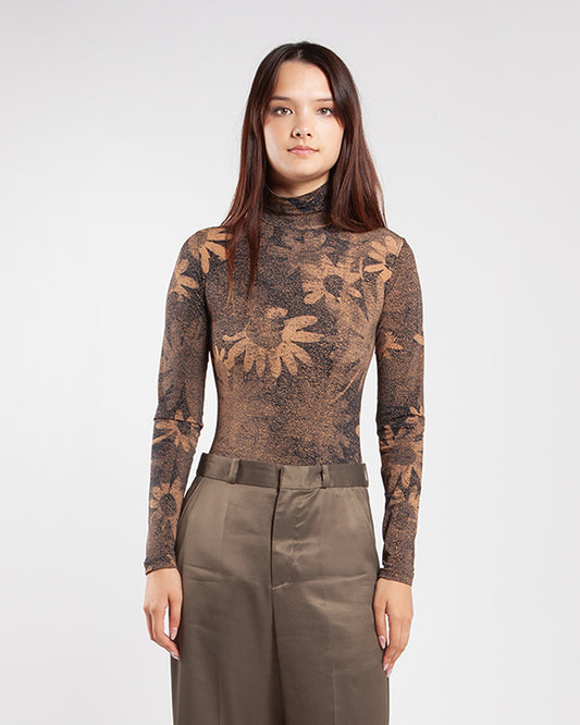 MM6 Maison Margiela Floral Print Bodysuit Tan and Black