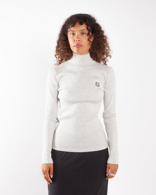 Maison Kitsuné Bold Fox Head Patch Fine Ribbed Turtleneck Light Grey Melange